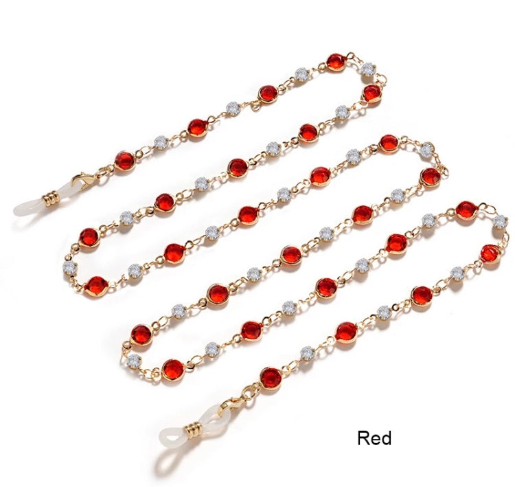 Round crystal, black clear and color with metal chain
