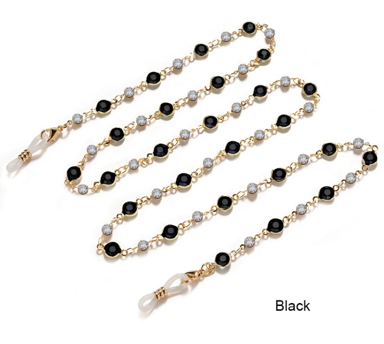 Round crystal, black clear and color with metal chain