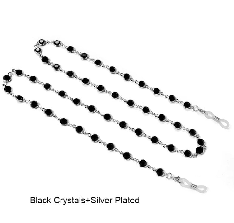 Round crystal, black clear and color with metal chain