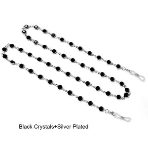 Round crystal, black clear and color with metal chain