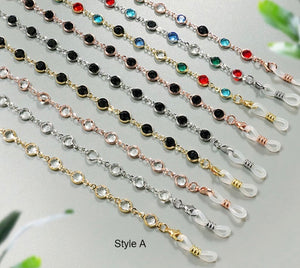 Round crystal, black clear and color with metal chain