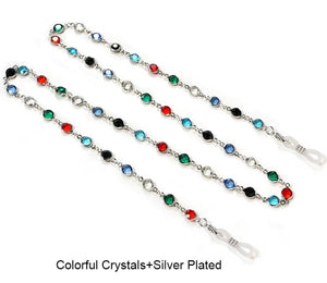 Round crystal, black clear and color with metal chain