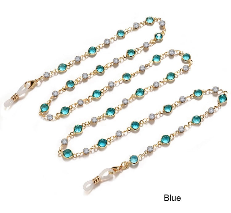 Round crystal, black clear and color with metal chain