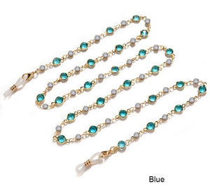 Round crystal, black clear and color with metal chain
