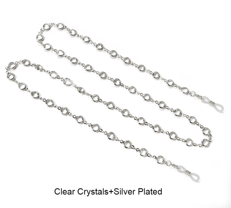 Round crystal, black clear and color with metal chain