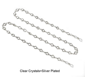 Round crystal, black clear and color with metal chain