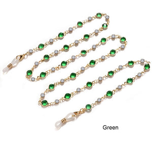 Round crystal, black clear and color with metal chain