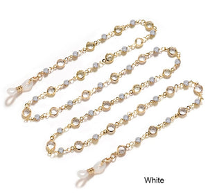 Round crystal, black clear and color with metal chain