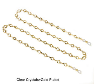 Round crystal, black clear and color with metal chain