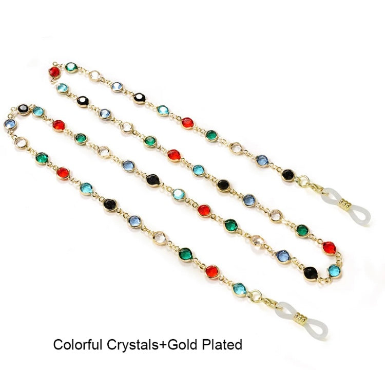 Round crystal, black clear and color with metal chain