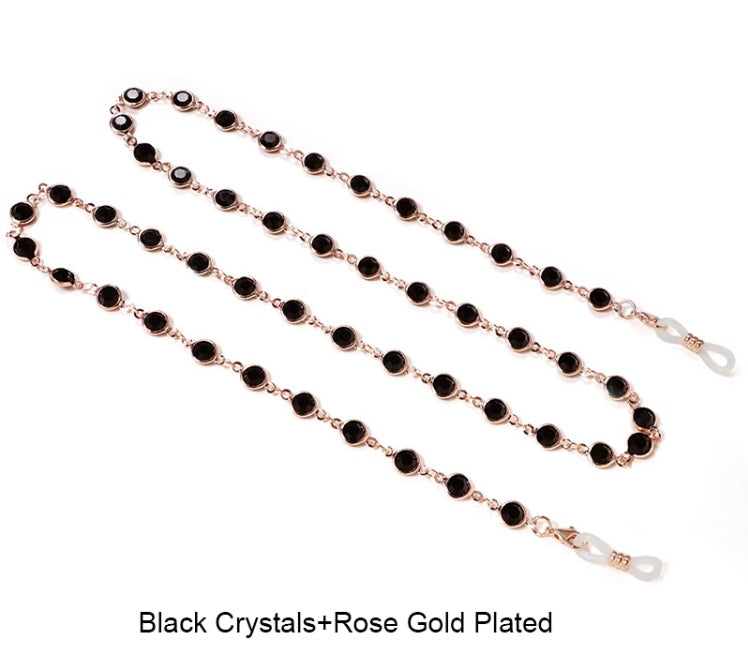 Round crystal, black clear and color with metal chain