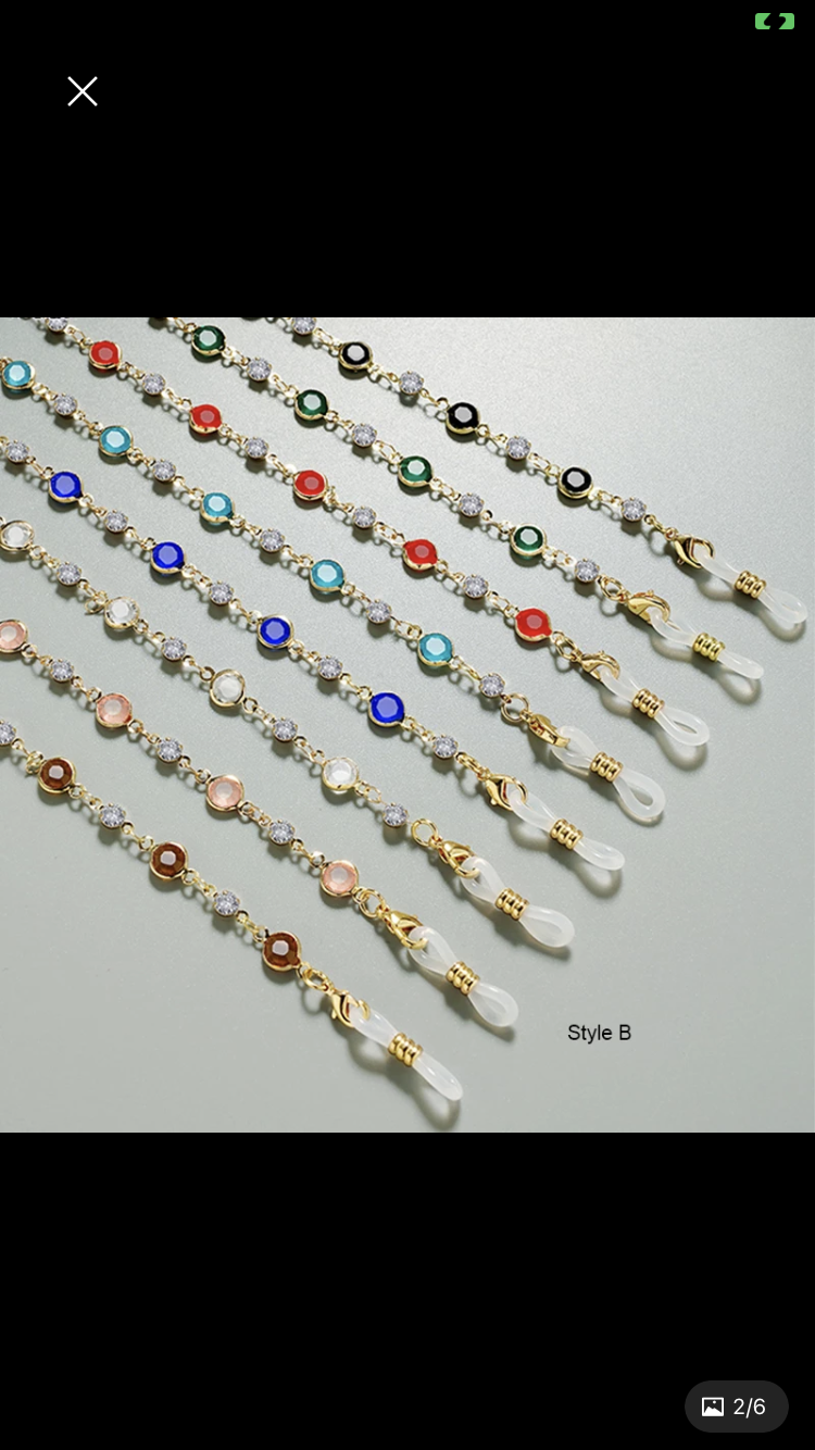 Round crystal, black clear and color with metal chain