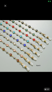 Round crystal, black clear and color with metal chain
